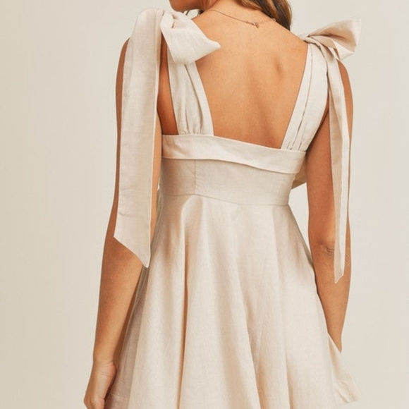 Mable Beige Mini Dress with Shoulder Bows – Size M - Picture 2 of 9